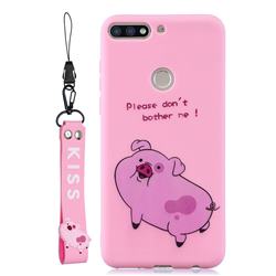 Pink Cute Pig Soft Kiss Candy Hand Strap Silicone Case for Huawei Honor 7C