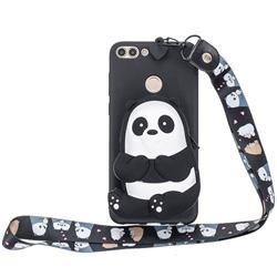 Cute Panda Neck Lanyard Zipper Wallet Silicone Case for Huawei Honor 7C