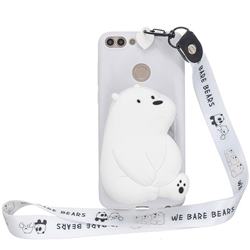 White Polar Bear Neck Lanyard Zipper Wallet Silicone Case for Huawei Honor 7C