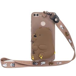 Brown Bear Neck Lanyard Zipper Wallet Silicone Case for Huawei Honor 7C