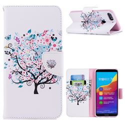 Colorful Tree Leather Wallet Case for Huawei Honor 7C
