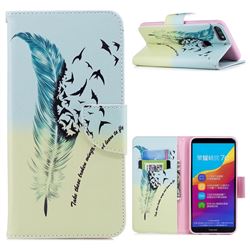 Feather Bird Leather Wallet Case for Huawei Honor 7C