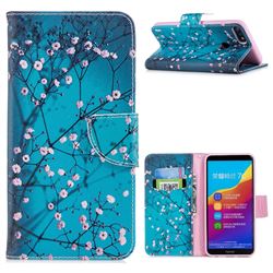 Blue Plum Leather Wallet Case for Huawei Honor 7C