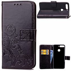 Embossing Imprint Four-Leaf Clover Leather Wallet Case for Huawei Honor 7C - Black