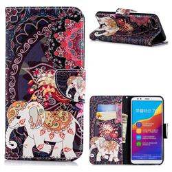 Totem Flower Elephant Leather Wallet Case for Huawei Honor 7C