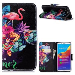 Flowers Flamingos Leather Wallet Case for Huawei Honor 7C
