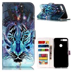 Ice Wolf 3D Relief Oil PU Leather Wallet Case for Huawei Honor 7C