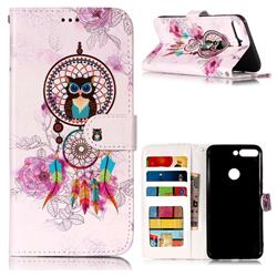 Wind Chimes Owl 3D Relief Oil PU Leather Wallet Case for Huawei Honor 7C
