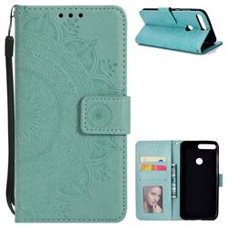 Intricate Embossing Datura Leather Wallet Case for Huawei Honor 7C - Mint Green