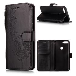 Intricate Embossing Dandelion Butterfly Leather Wallet Case for Huawei Honor 7C - Black
