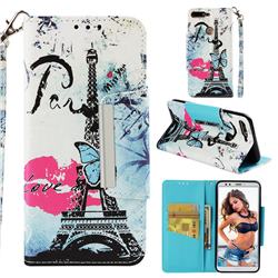 Lip Tower Big Metal Buckle PU Leather Wallet Phone Case for Huawei Honor 7C