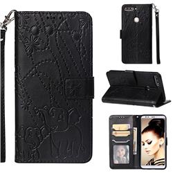 Embossing Fireworks Elephant Leather Wallet Case for Huawei Honor 7C - Black