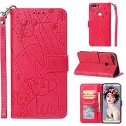 Embossing Fireworks Elephant Leather Wallet Case for Huawei Honor 7C - Red