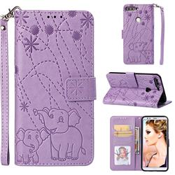Embossing Fireworks Elephant Leather Wallet Case for Huawei Honor 7C - Purple