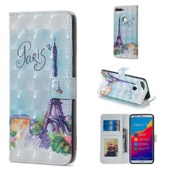 Paris Tower 3D Painted Leather Phone Wallet Case for Huawei Honor 7C