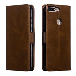 Retro Classic Calf Pattern Leather Wallet Phone Case for Huawei Honor 7C - Brown
