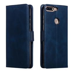 Retro Classic Calf Pattern Leather Wallet Phone Case for Huawei Honor 7C - Blue