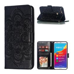Intricate Embossing Datura Solar Leather Wallet Case for Huawei Honor 7C - Black