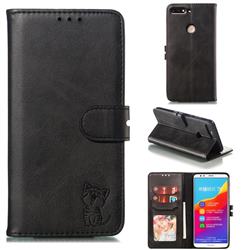 Embossing Happy Cat Leather Wallet Case for Huawei Honor 7C - Black