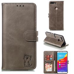 Embossing Happy Cat Leather Wallet Case for Huawei Honor 7C - Gray