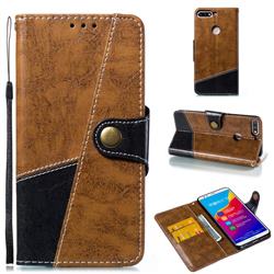 Retro Magnetic Stitching Wallet Flip Cover for Huawei Honor 7C - Brown