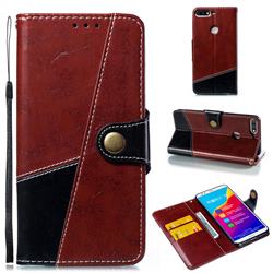 Retro Magnetic Stitching Wallet Flip Cover for Huawei Honor 7C - Dark Red