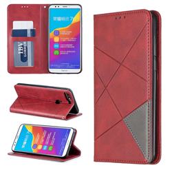 Prismatic Slim Magnetic Sucking Stitching Wallet Flip Cover for Huawei Honor 7C - Red