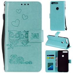 Embossing Owl Couple Flower Leather Wallet Case for Huawei Honor 7C - Green