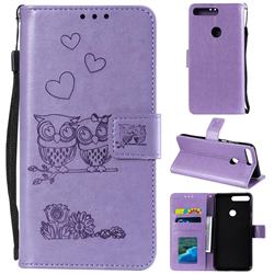 Embossing Owl Couple Flower Leather Wallet Case for Huawei Honor 7C - Purple