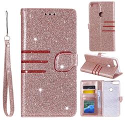Retro Stitching Glitter Leather Wallet Phone Case for Huawei Honor 7C - Rose Gold