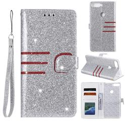 Retro Stitching Glitter Leather Wallet Phone Case for Huawei Honor 7C - Silver