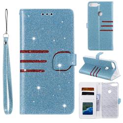 Retro Stitching Glitter Leather Wallet Phone Case for Huawei Honor 7C - Blue