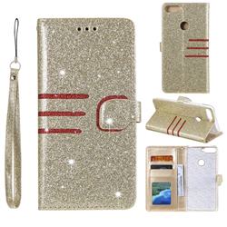 Retro Stitching Glitter Leather Wallet Phone Case for Huawei Honor 7C - Golden