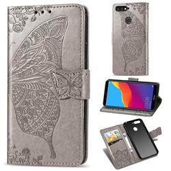 Embossing Mandala Flower Butterfly Leather Wallet Case for Huawei Honor 7C - Gray