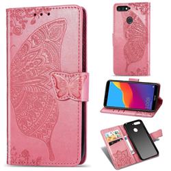 Embossing Mandala Flower Butterfly Leather Wallet Case for Huawei Honor 7C - Pink