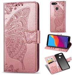 Embossing Mandala Flower Butterfly Leather Wallet Case for Huawei Honor 7C - Rose Gold