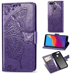 Embossing Mandala Flower Butterfly Leather Wallet Case for Huawei Honor 7C - Dark Purple