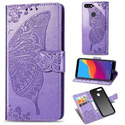 Embossing Mandala Flower Butterfly Leather Wallet Case for Huawei Honor 7C - Light Purple