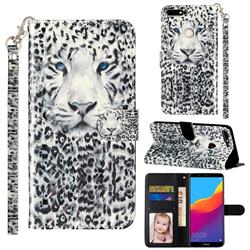 White Leopard 3D Leather Phone Holster Wallet Case for Huawei Honor 7C
