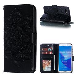 Intricate Embossing Datura Solar Leather Wallet Case for Huawei Honor 7s - Black