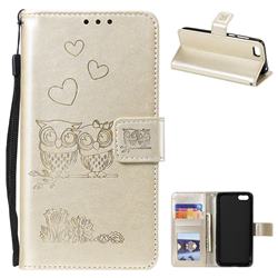 Embossing Owl Couple Flower Leather Wallet Case for Huawei Honor 7s - Golden