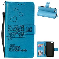 Embossing Owl Couple Flower Leather Wallet Case for Huawei Honor 7s - Blue