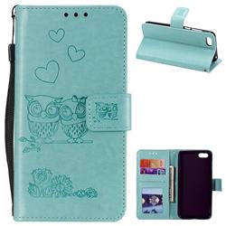 Embossing Owl Couple Flower Leather Wallet Case for Huawei Honor 7s - Green