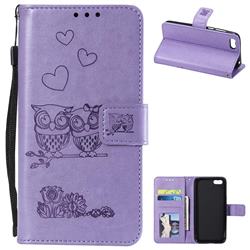 Embossing Owl Couple Flower Leather Wallet Case for Huawei Honor 7s - Purple