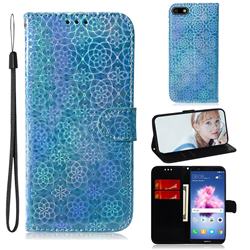 Laser Circle Shining Leather Wallet Phone Case for Huawei Honor 7s - Blue