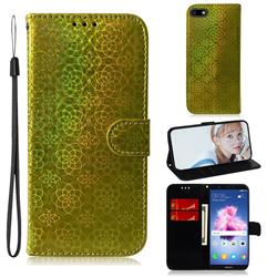 Laser Circle Shining Leather Wallet Phone Case for Huawei Honor 7s - Golden