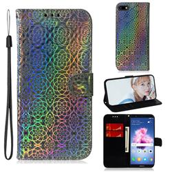 Laser Circle Shining Leather Wallet Phone Case for Huawei Honor 7s - Silver