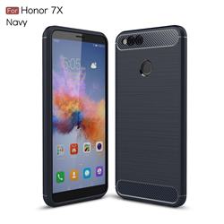 Luxury Carbon Fiber Brushed Wire Drawing Silicone TPU Back Cover for Huawei Honor 7X - Navy