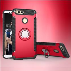 Armor Anti Drop Carbon PC + Silicon Invisible Ring Holder Phone Case for Huawei Honor 7X - Red