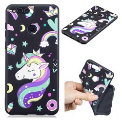 Candy Unicorn 3D Embossed Relief Black TPU Cell Phone Back Cover for Huawei Honor 7X